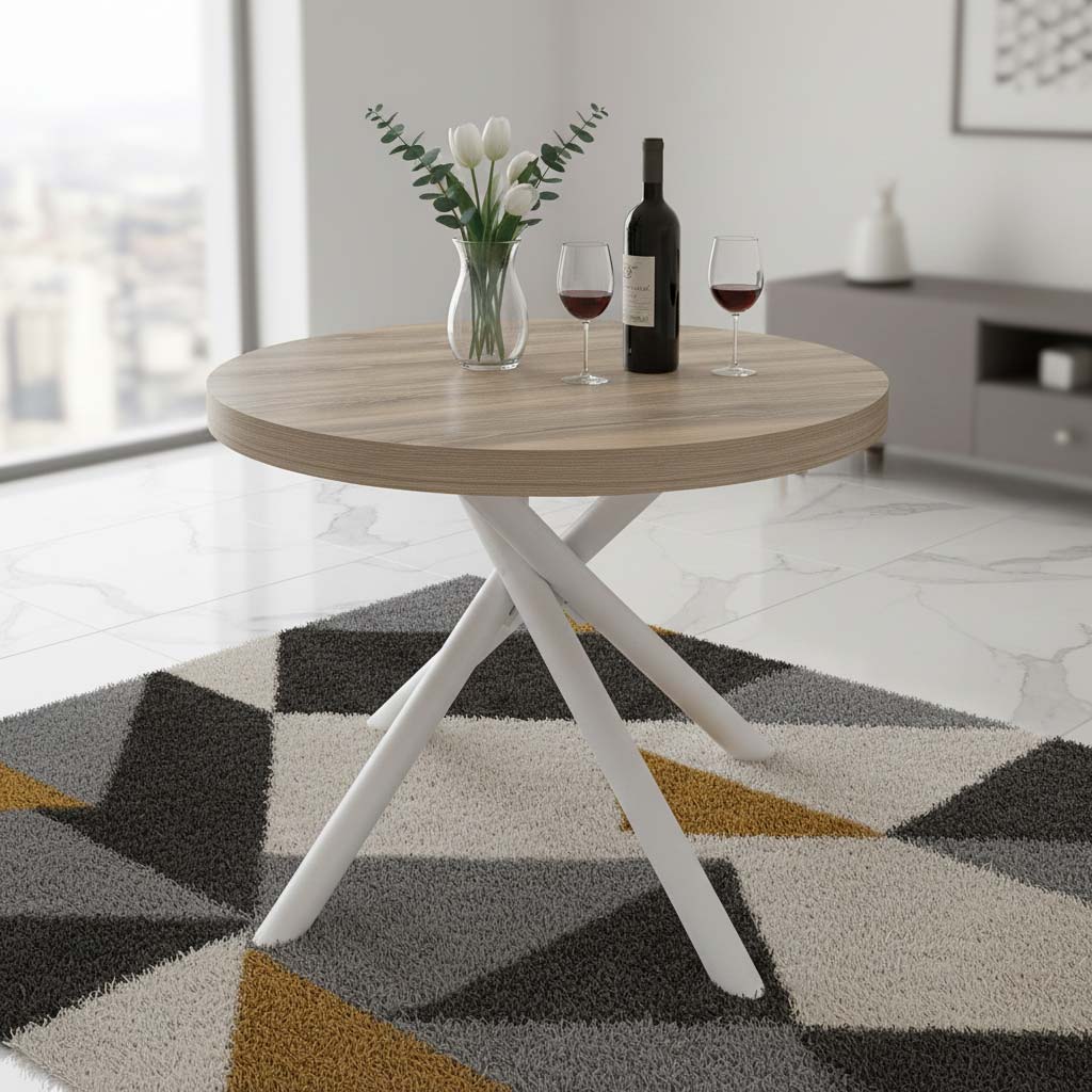 SELENE D120 - Tavolo rotondo allungabile Ø 120 allungabile a 165 struttura bianca